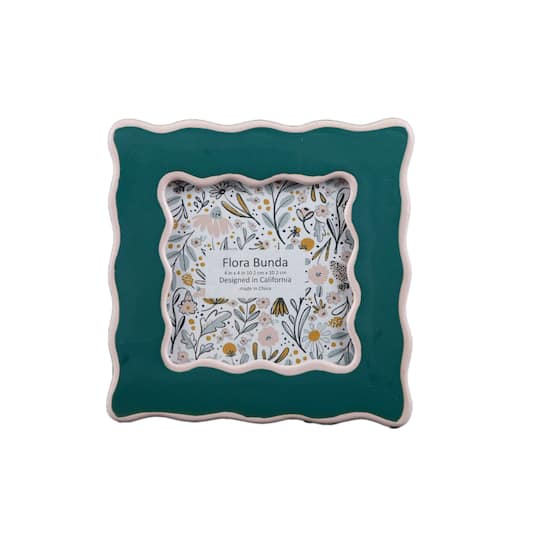 Flora Bunda® 4" x 4" Two Tone Teal Wavy Ceramic Frame
